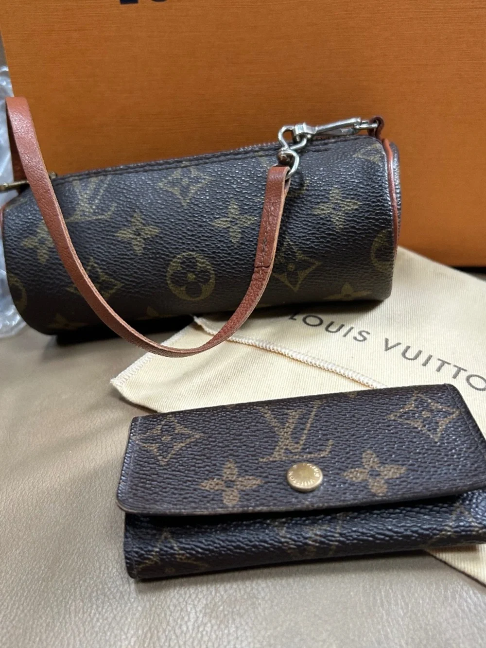 Cute Authentic Louis Vuitton Set MINI Papillon & Key/Card case